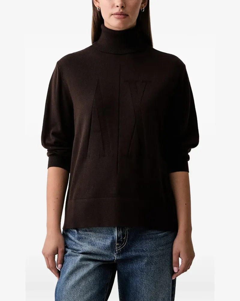 Armani Exchange logo-intarsia roll-neck sweater - Braun Braun