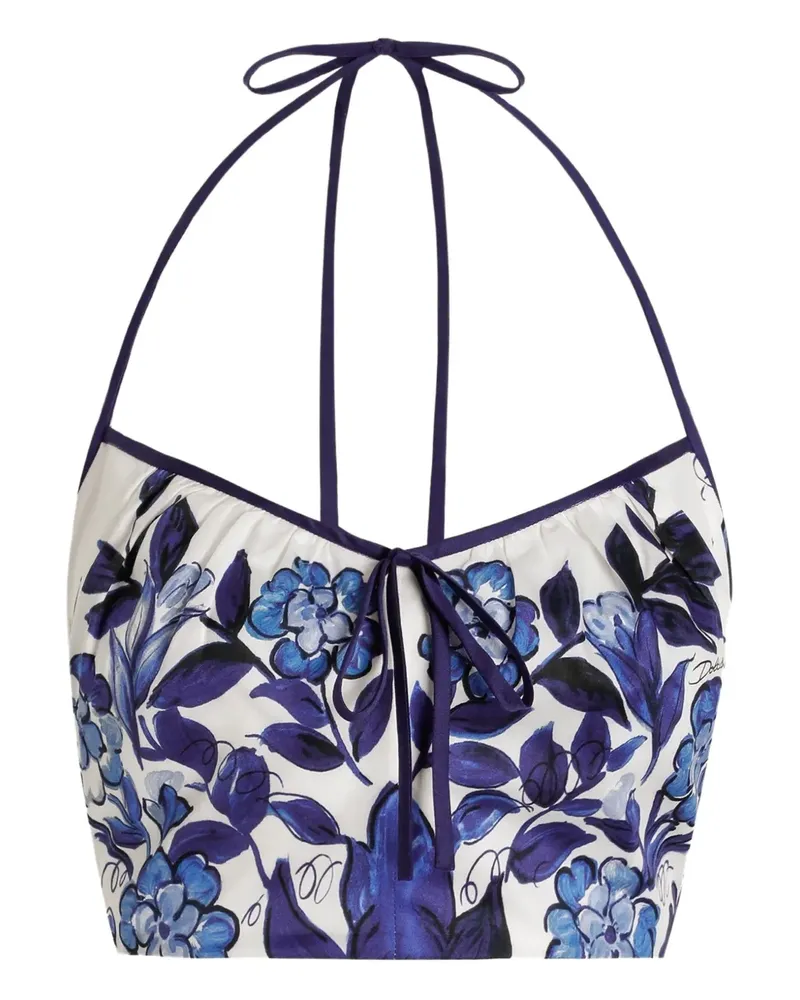 Dolce & Gabbana Satintop mit Majolica-Print - Weiß Weiß