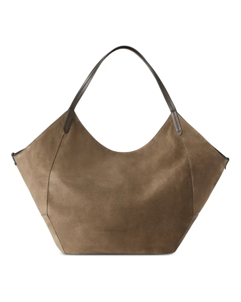 Brunello Cucinelli BC Duo Shopper aus wasserabweisender Alpaka- und Prince of Wales-Wolle mit Monili - Braun Braun