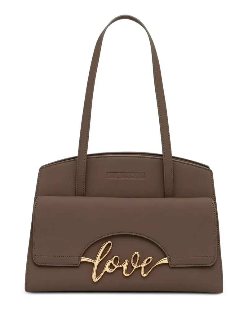Moschino Schultertasche mit Logo-Schild - Braun Braun