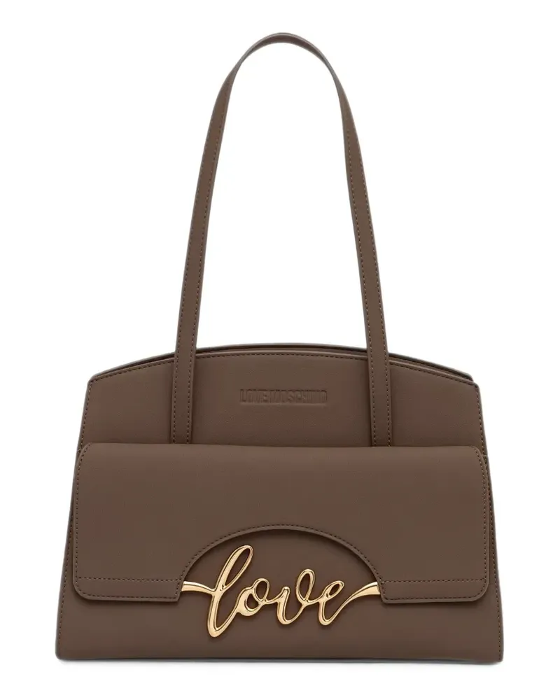 Moschino Schultertasche mit Logo-Schild - Braun Braun