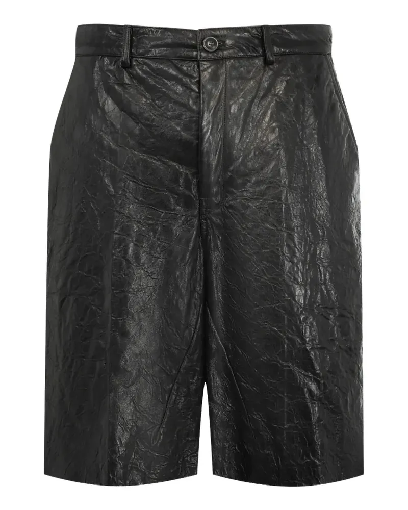 Rick Owens Ledershorts mit Knitteroptik - Schwarz Schwarz