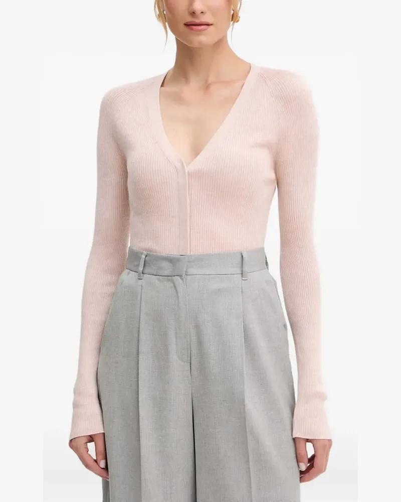 HUGO BOSS V-neck ribbed cardigan - Rosa Rosa
