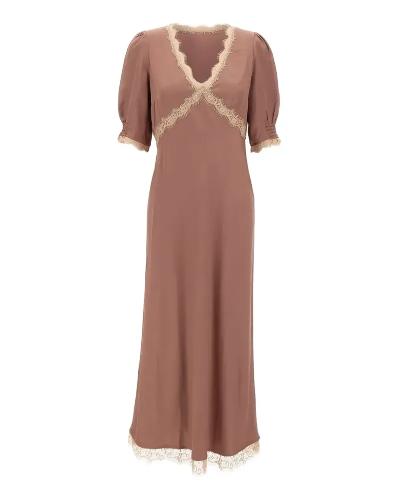 RIXO lace-trim balloon-sleeve midi dress - Rosa Rosa