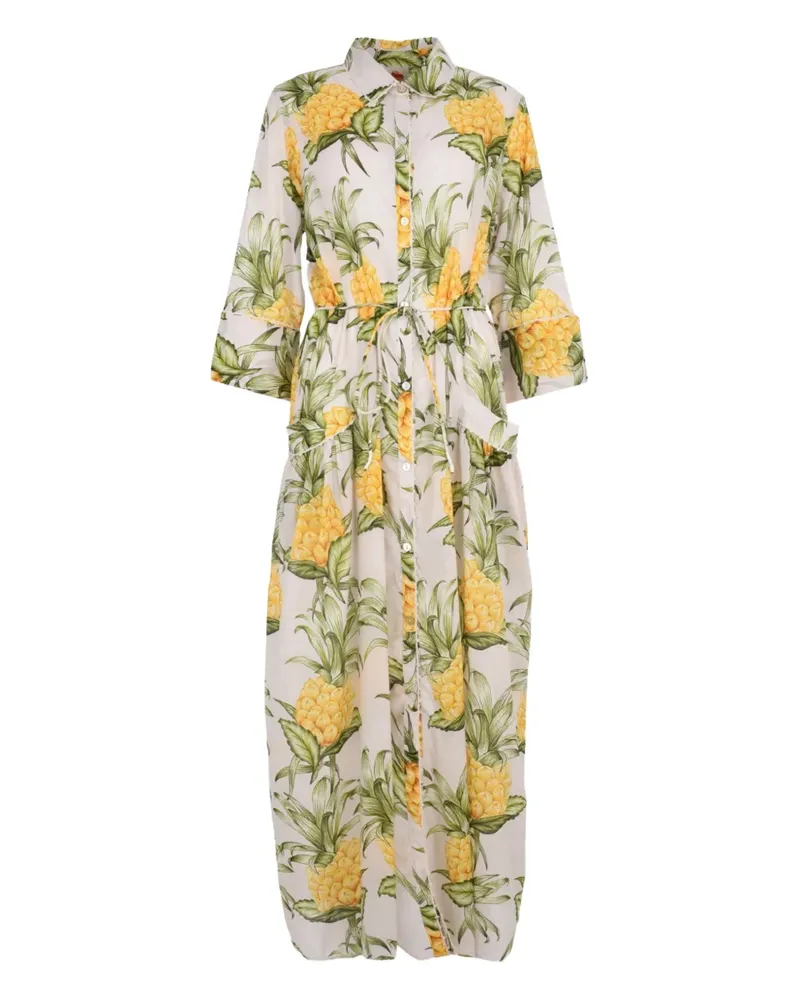 FARM Rio pineapple-print belted dress - Weiß Weiß