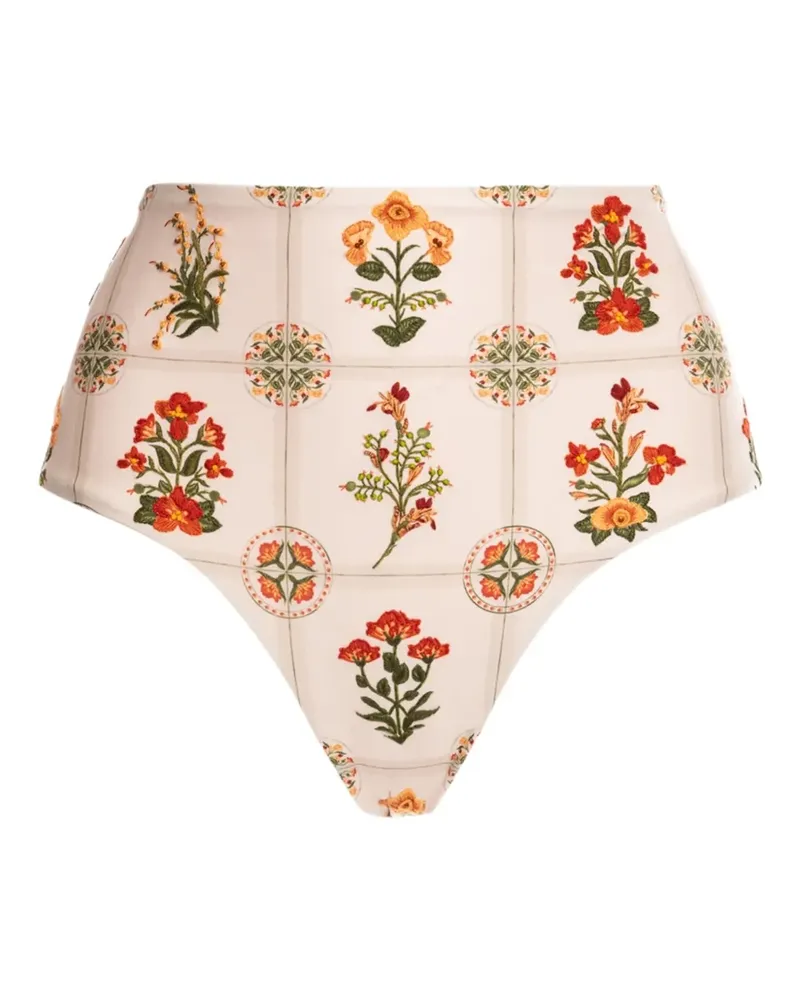 AGUA BENDITA Magenta Canna Bikinihöschen mit Blumen-Print - Weiß Weiß