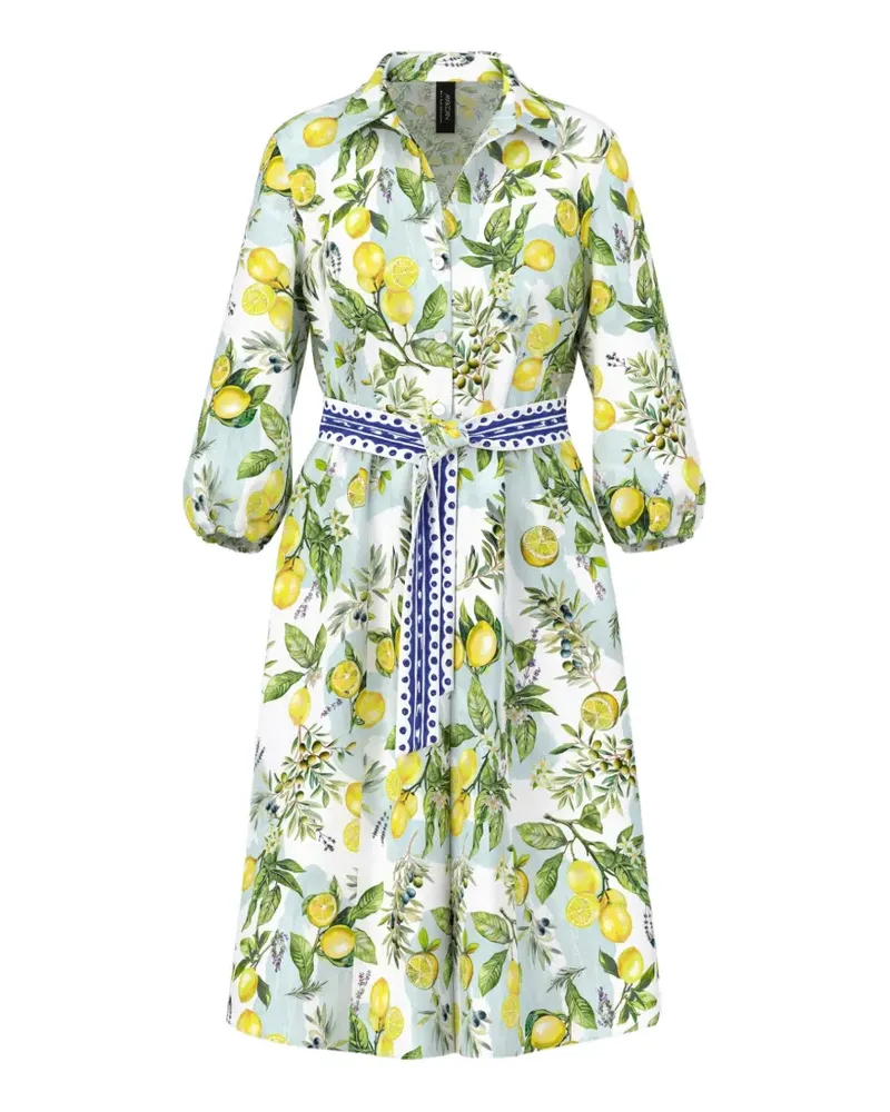 Marc Cain lemon-print belted midi dress - Weiß Weiß