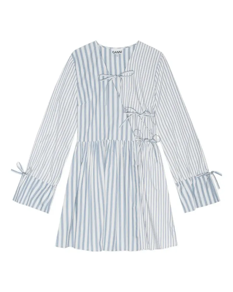 Ganni Gewickeltes Minikleid mit Streifen-Print - Grau Grau
