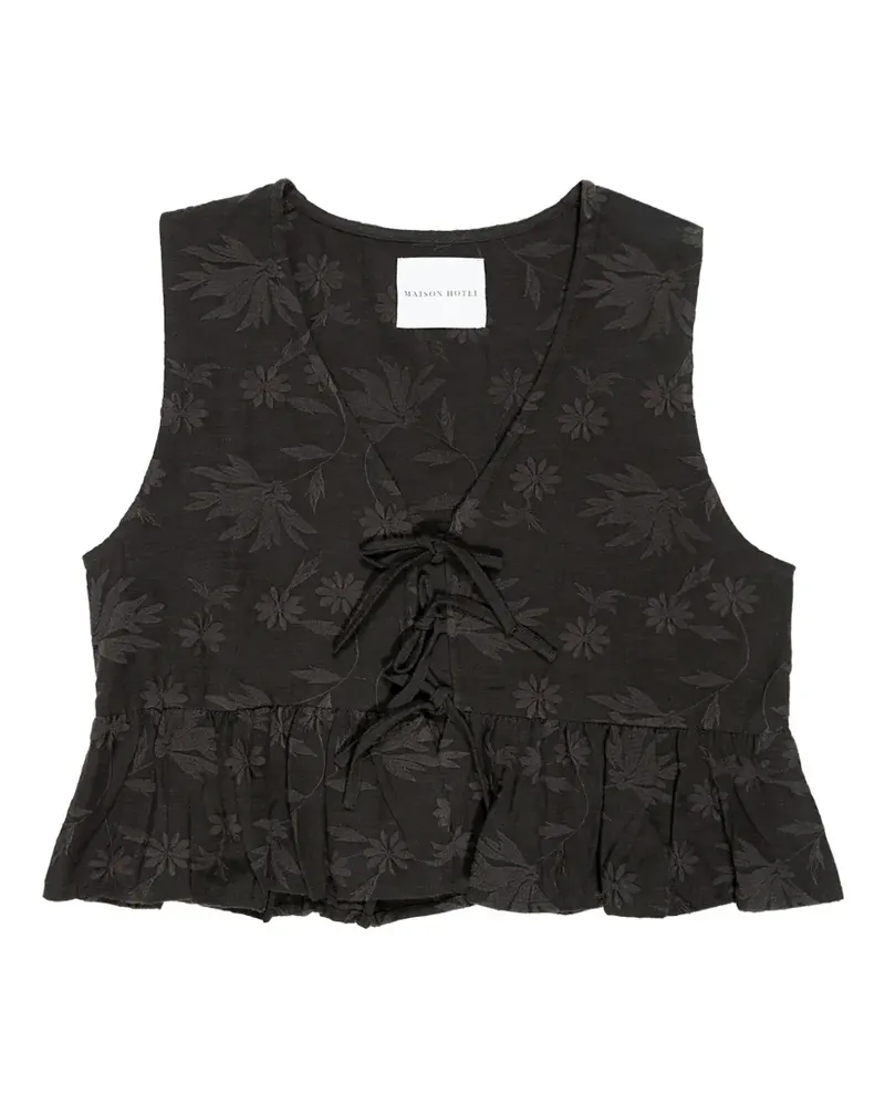MAISON HOTEL Zhou floral-embroidered ruffled vest - Schwarz Schwarz
