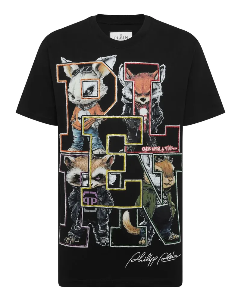 Philipp Plein College Animals Outline T-Shirt - Schwarz Schwarz