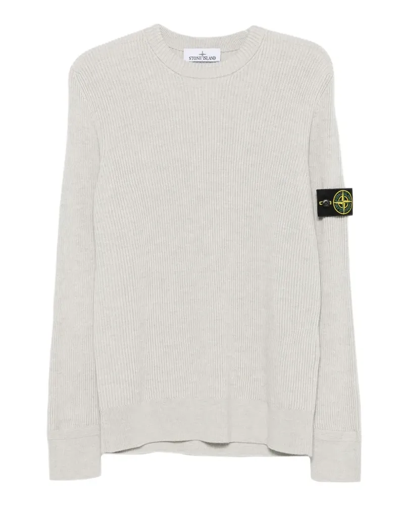 Stone Island Gerippter Strickpullover mit Logo-Patch - Grau Grau