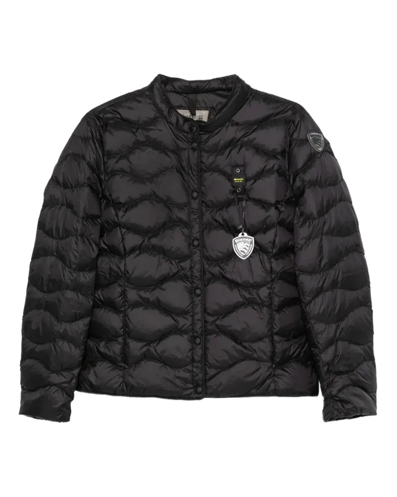 Blauer Gesteppte Jacke mit Druckknöpfen - Schwarz Schwarz