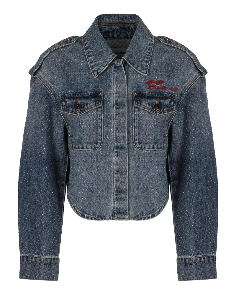 Self-Portrait studded cropped jacket - Blau Blau