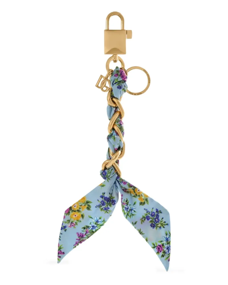 Dolce & Gabbana floral-print chain keyring - Blau Blau
