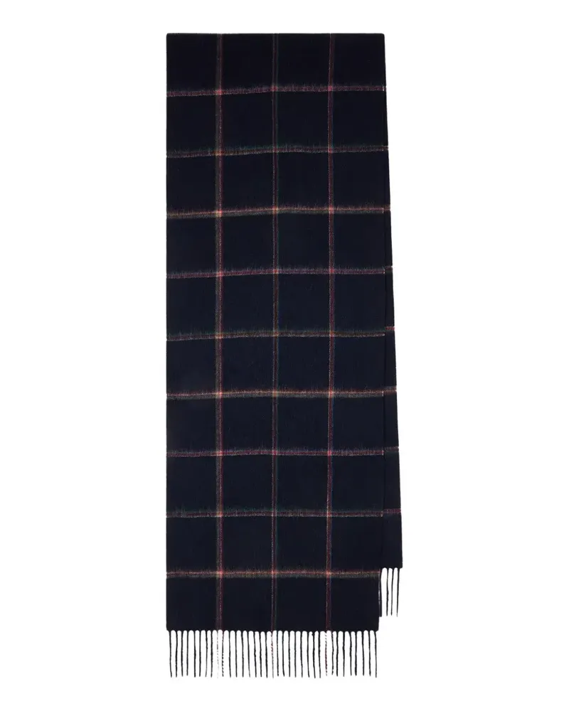 Paul Smith Schal aus Wolle und Kaschmir mit marineblauem Signature-Check Blau