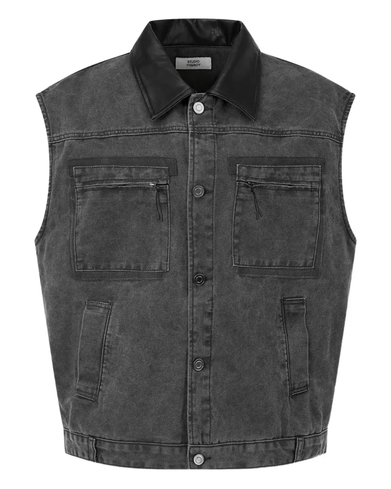 STUDIO TOMBOY Ärmellose Jeansjacke mit Kragen - Grau Grau