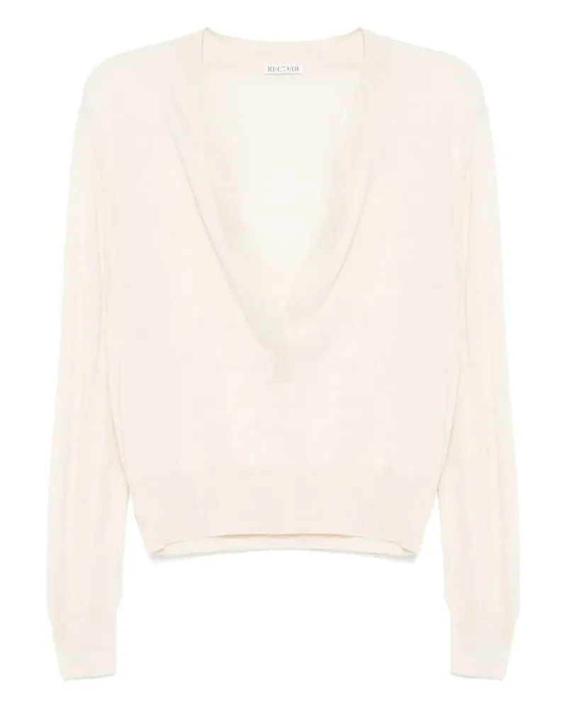 RECTO Semi-transparentes Strickoberteil mit tiefem Henley-Kragen - Nude Nude