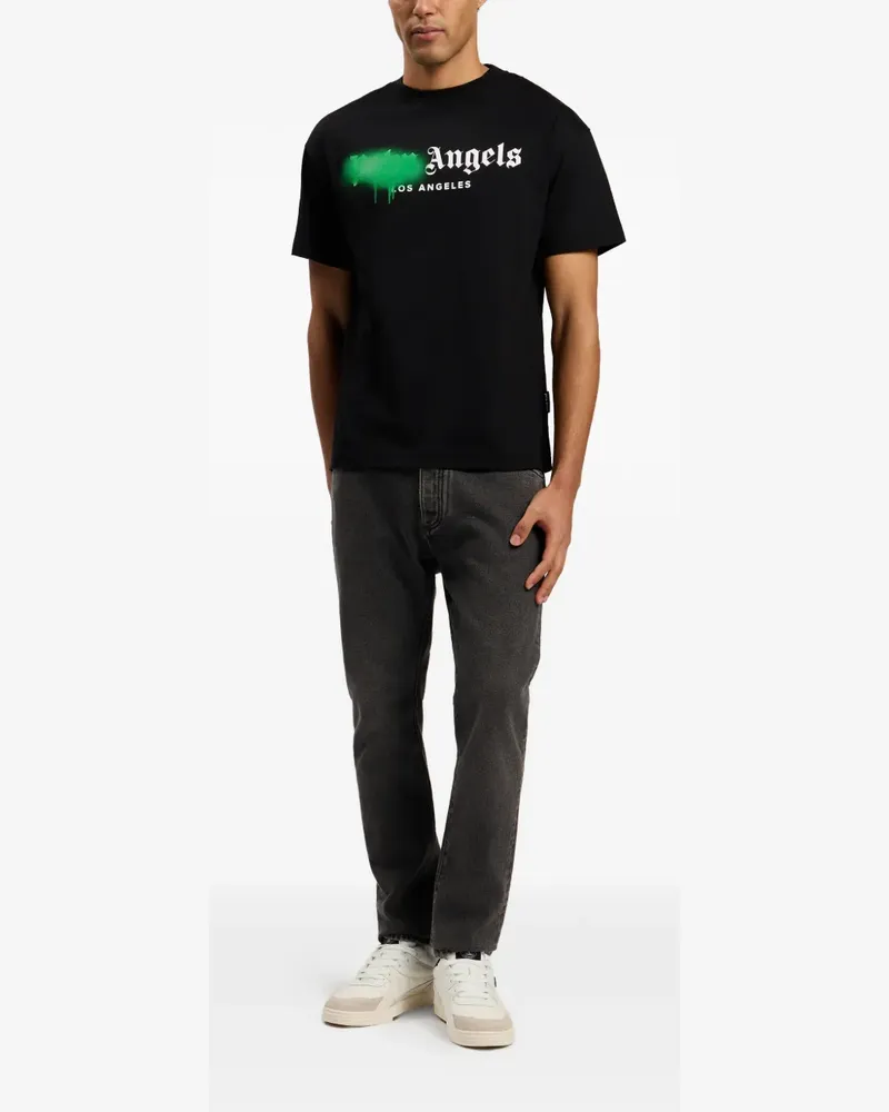 Palm Angels Spray City Los Angeles T-Shirt mit tropfendem Logo - Schwarz Schwarz