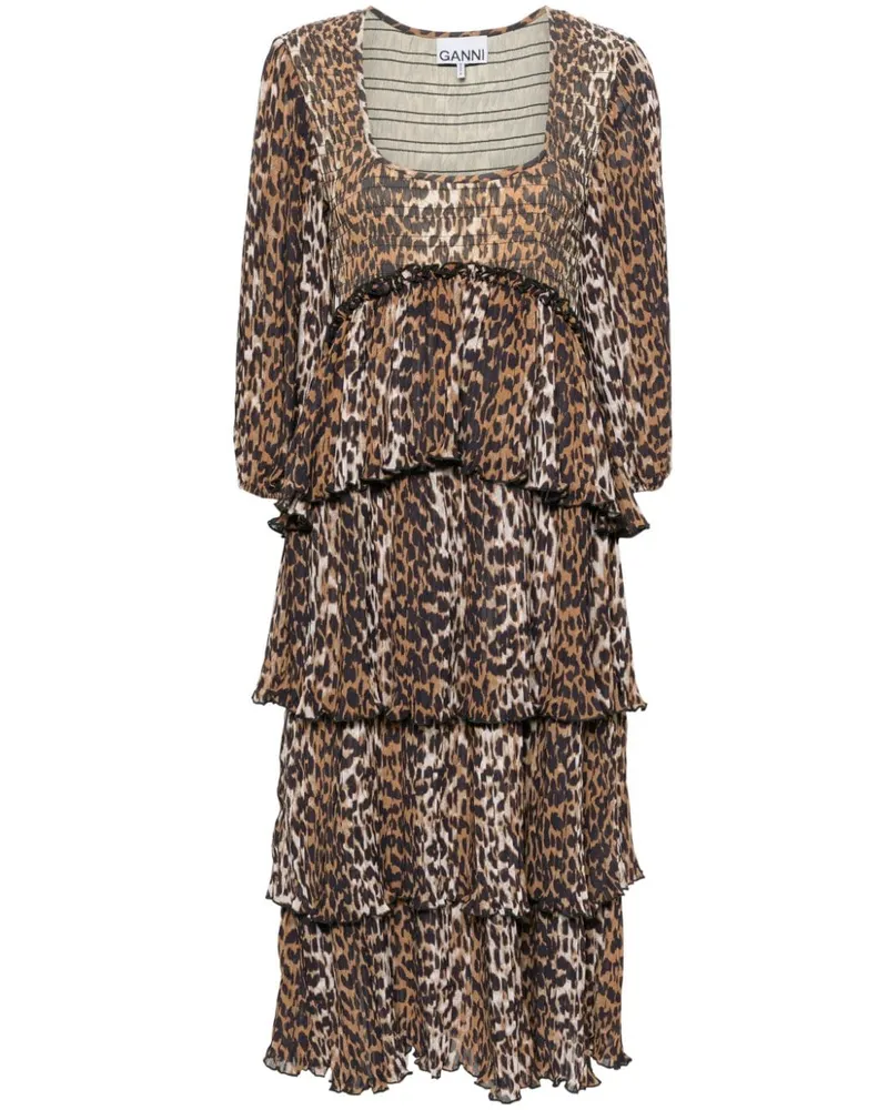 Ganni Kleid mit Leoparden-Print - Braun Braun