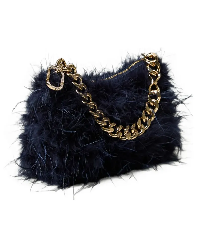 Twin-Set Liliane satin bag with feathers - Blau Blau