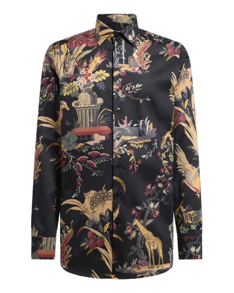 Etro Hemd aus Baumwoll-Satin mit Blumen- und Tiermotiv - Schwarz Schwarz