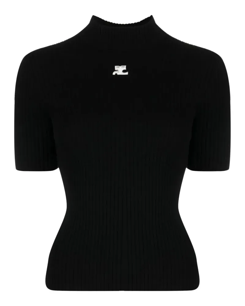 Courrèges Reedition T-Shirt aus Rippstrick - Schwarz Schwarz