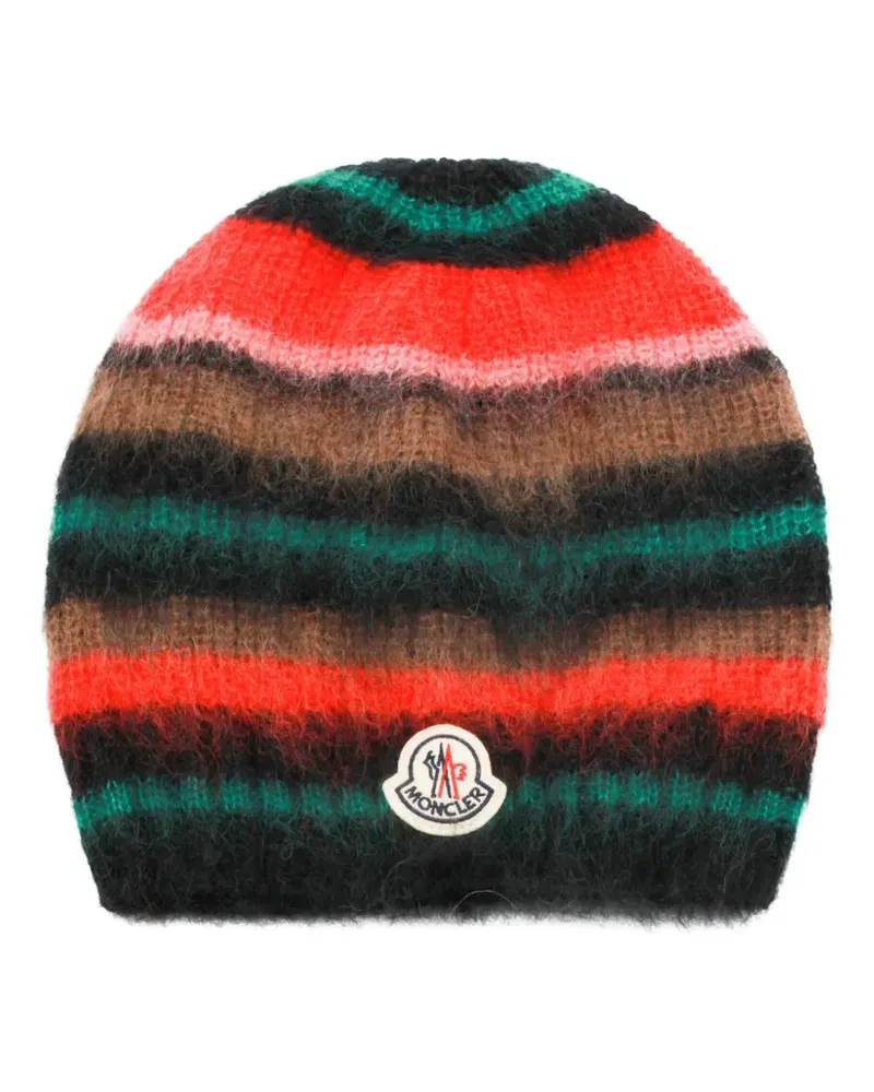 Moncler striped logo-patch beanie hat - Rot Rot
