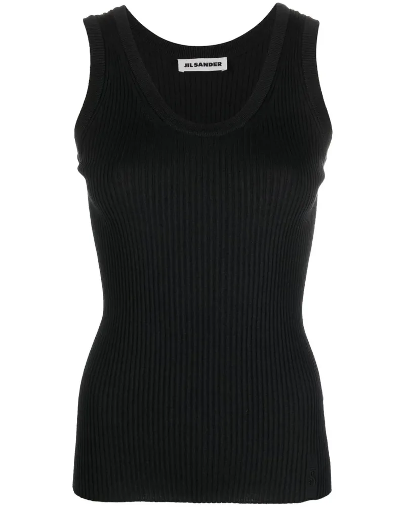 Jil Sander Geripptes Oberteil mit Logo-Stickerei - Schwarz Schwarz