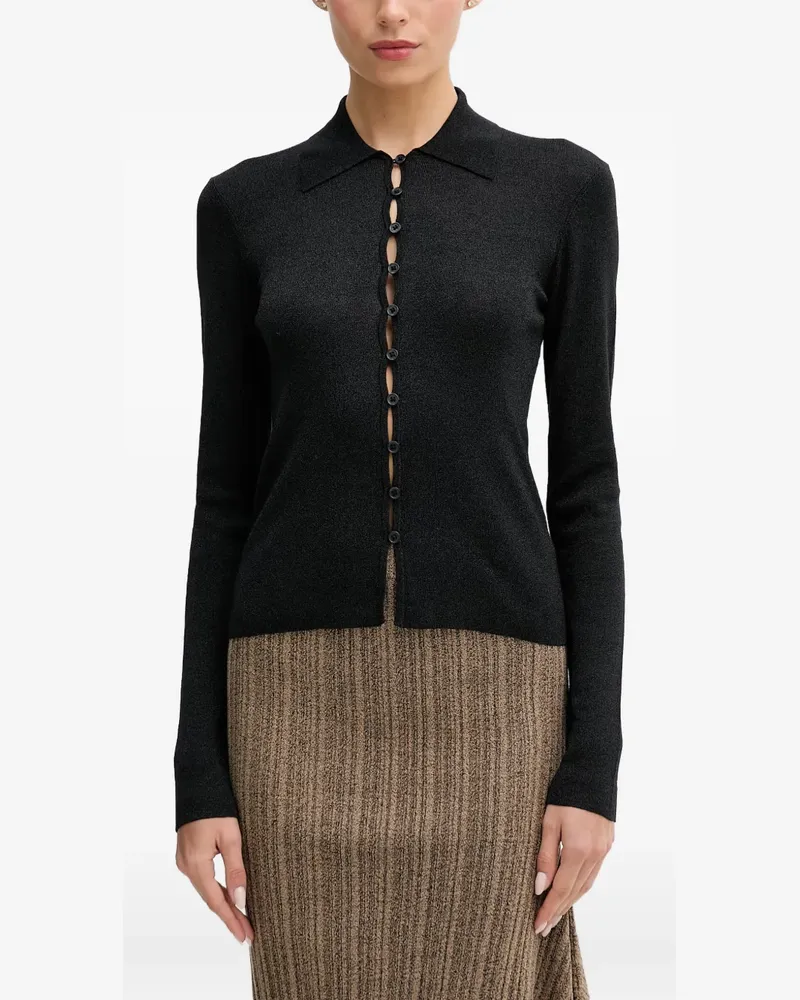 Sisley button-up collared cardigan - Schwarz Schwarz