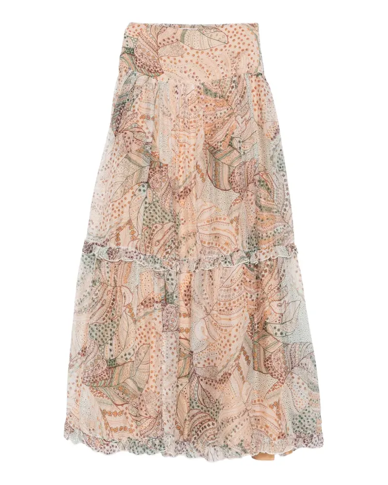 Raquel Diniz Cecilia paisley-print ruffled skirt - Nude Nude