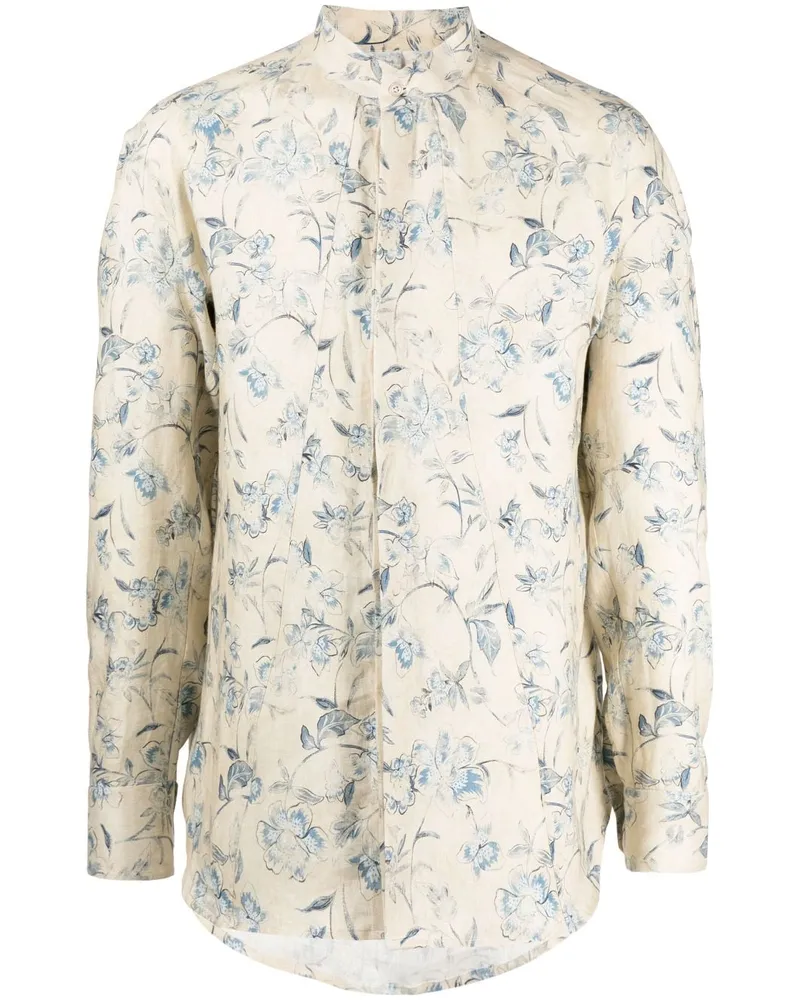 Kiton Leinenhemd mit Blumen-Print Nude