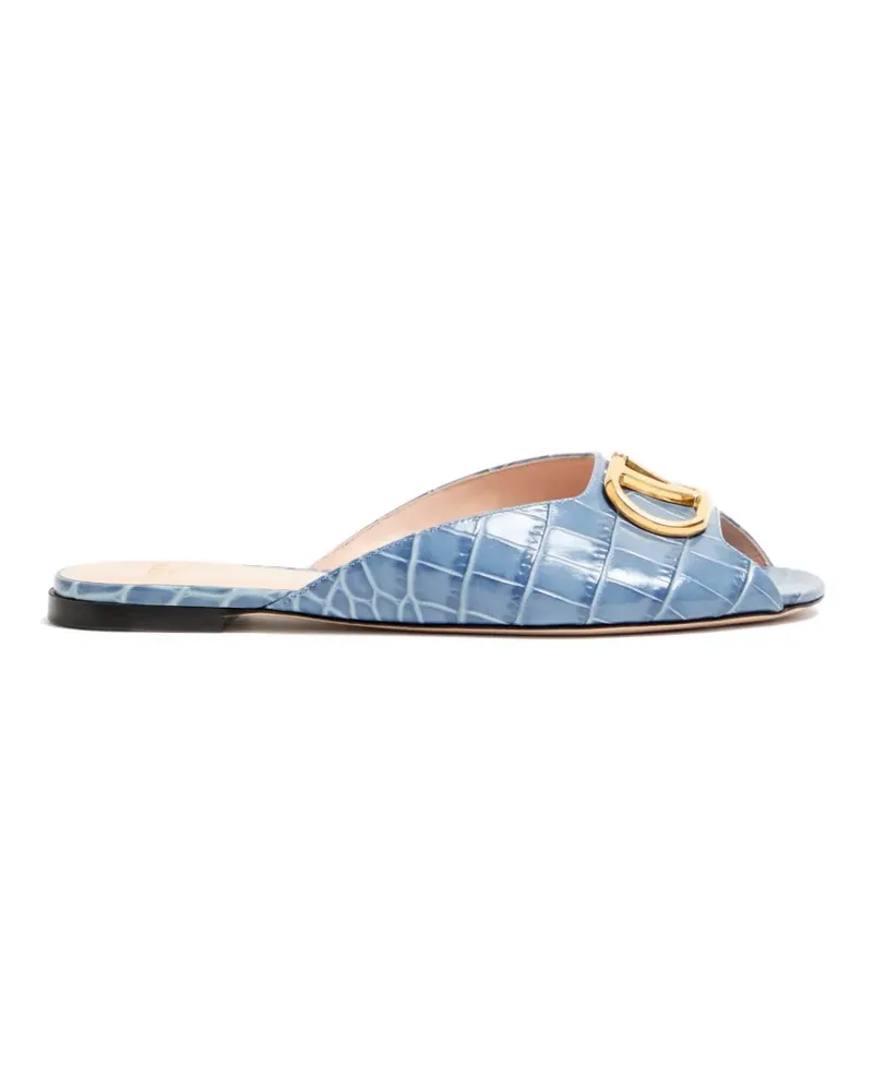 Valentino Garavani VLogo Signature Pantoletten aus bedrucktem Kalbsleder - Blau Blau