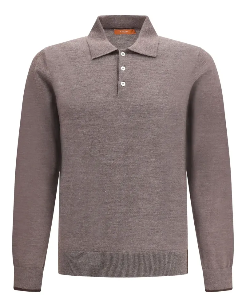 CRUNA long-sleeved knitted polo shirt - Grau Grau