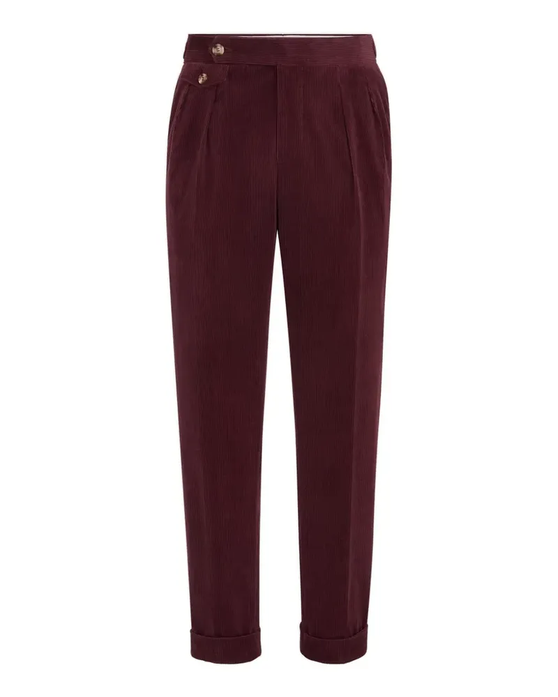 Brunello Cucinelli Cordhose aus Baumwolle und Kaschmir mit Doppelfalten und Taillenlaschen - Violett Violett