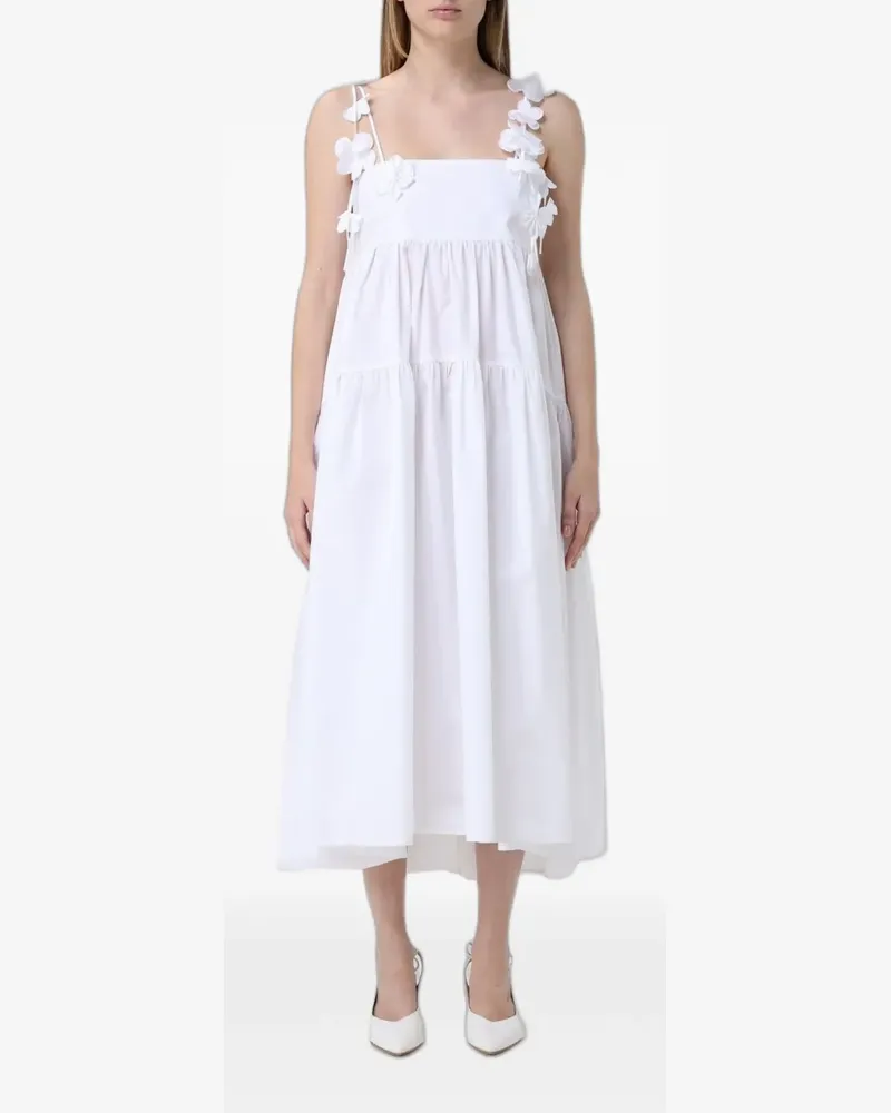 MEIMEIJ floral-appliqué tiered midi dress - Weiß Weiß