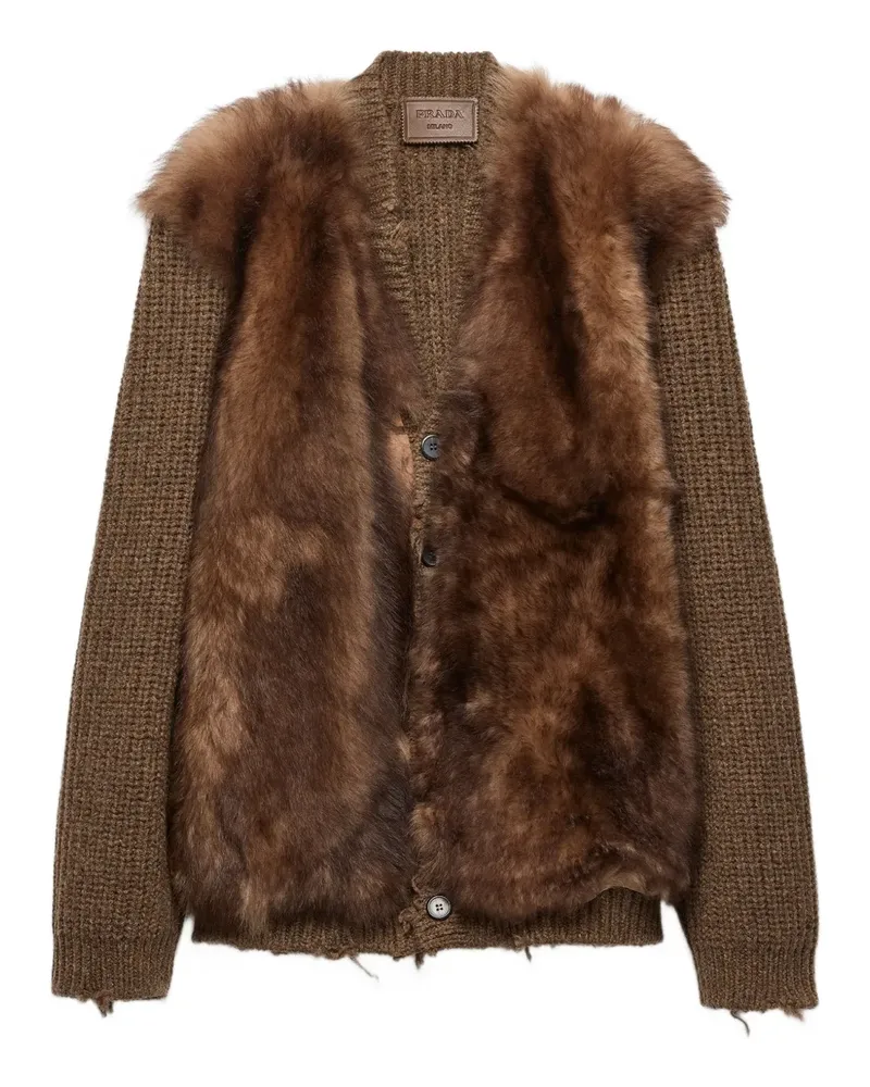 Prada Cardigan mit Shearling-Besatz - Braun Braun