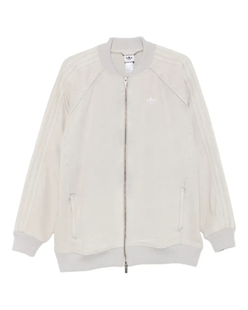 adidas logo-embroidered zip-up jacket - Nude Nude