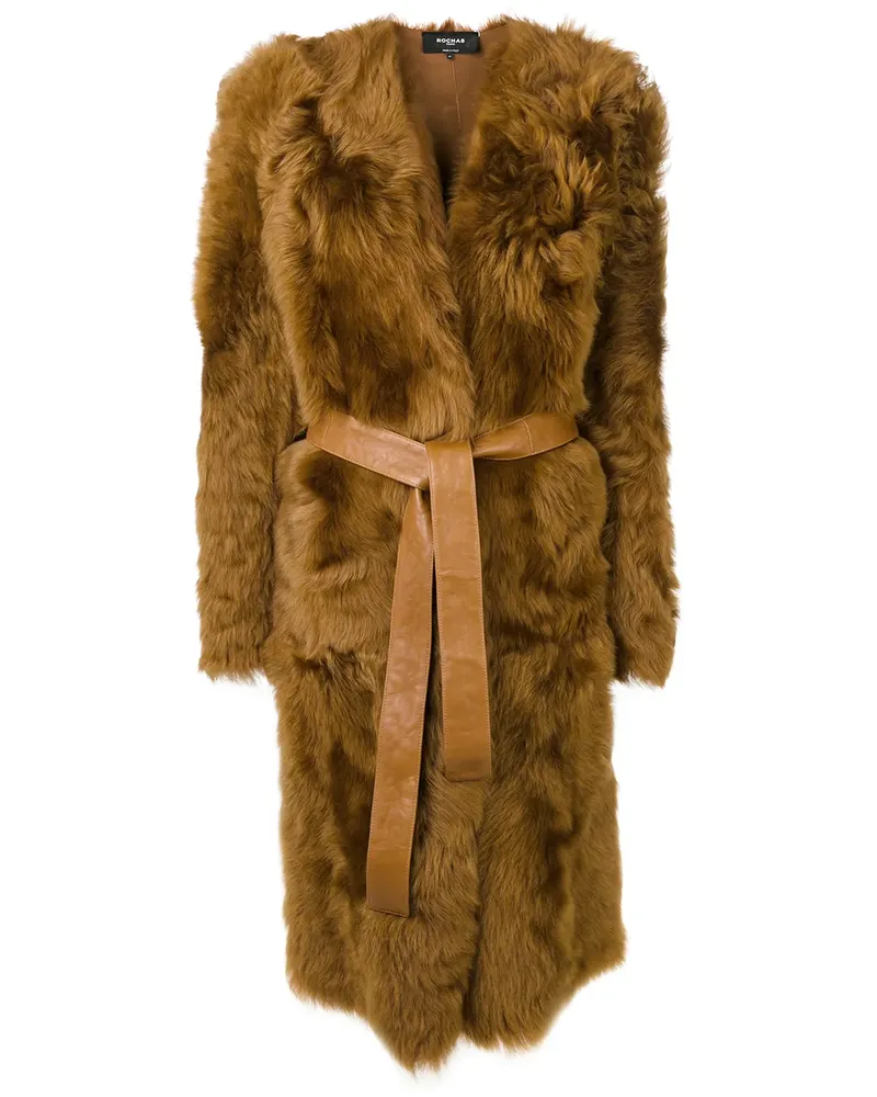 Rochas Lammfellmantel mit Gürtel - Braun Braun