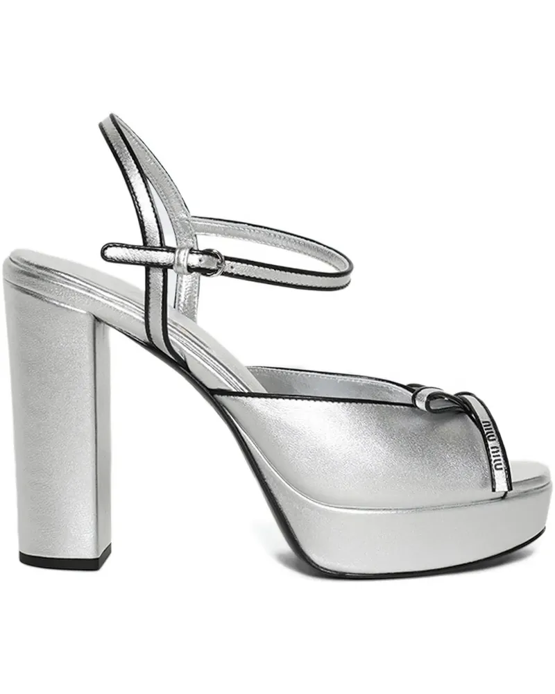 Miu Miu Plateau-Sandalen mit Schleife - Silber Silber