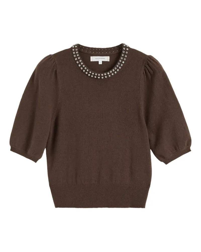 Chinti & Parker crystal-embellished puff-sleeve t-shirt - Braun Braun