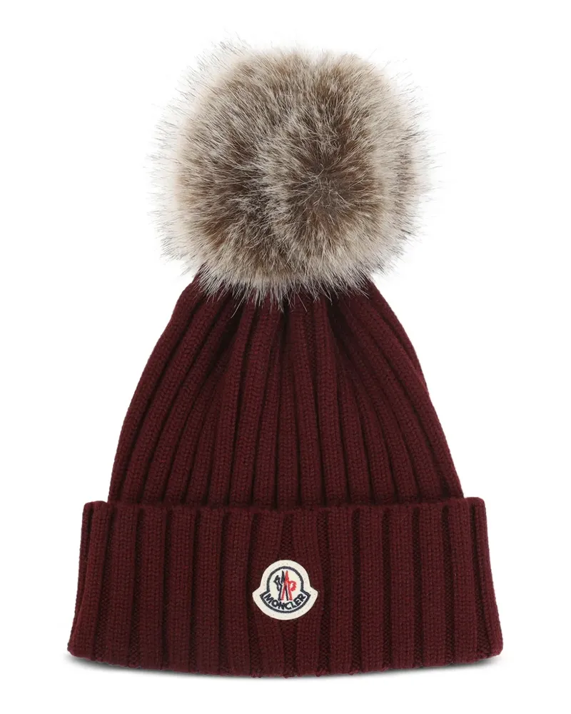 Moncler Gerippte Beanie mit Bommel - Rot Rot