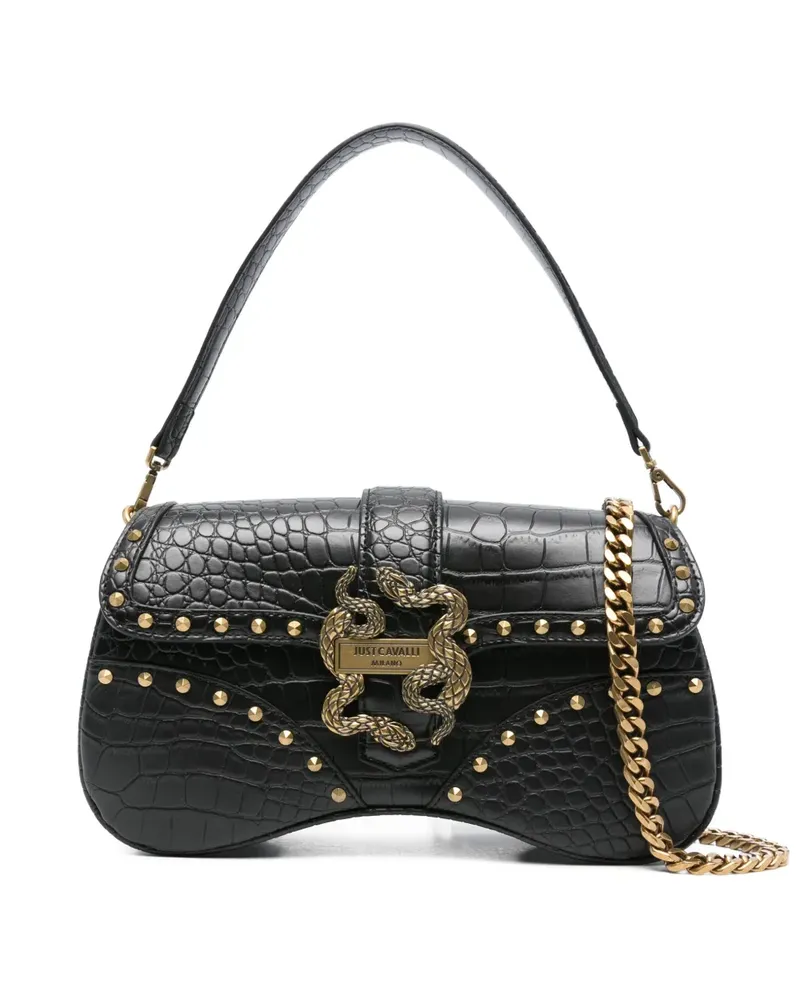Just Cavalli Schultertasche mit Schlangenverzierung - Schwarz Schwarz