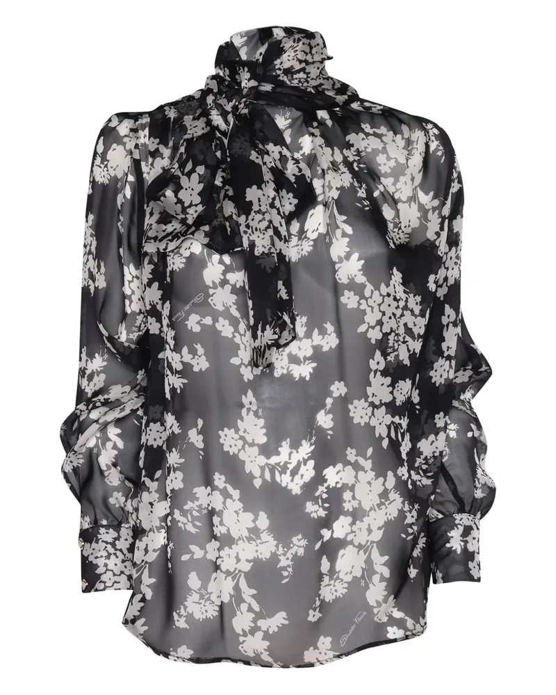 Elisabetta Franchi Seidenbluse mit Blumen-Print - Schwarz Schwarz