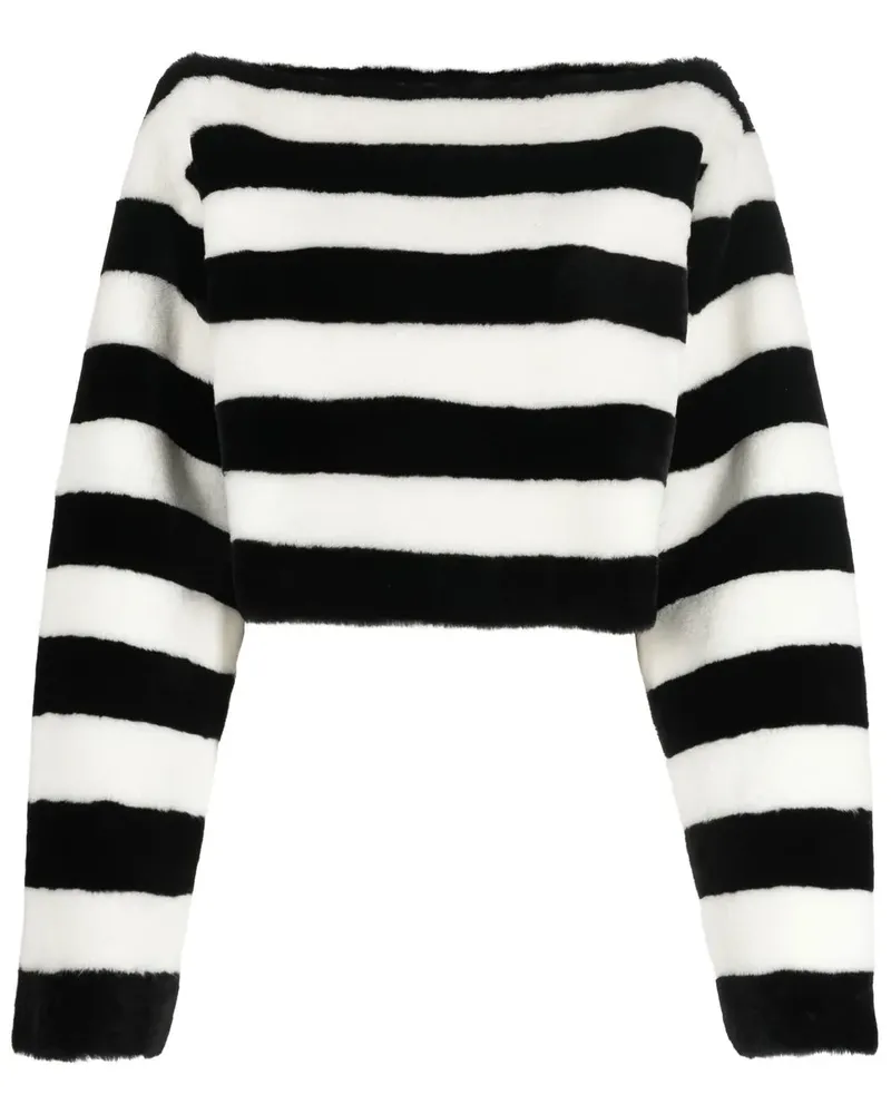 Balmain Gestreifter Pullover mit U-Boot-Ausschnitt - Schwarz Schwarz