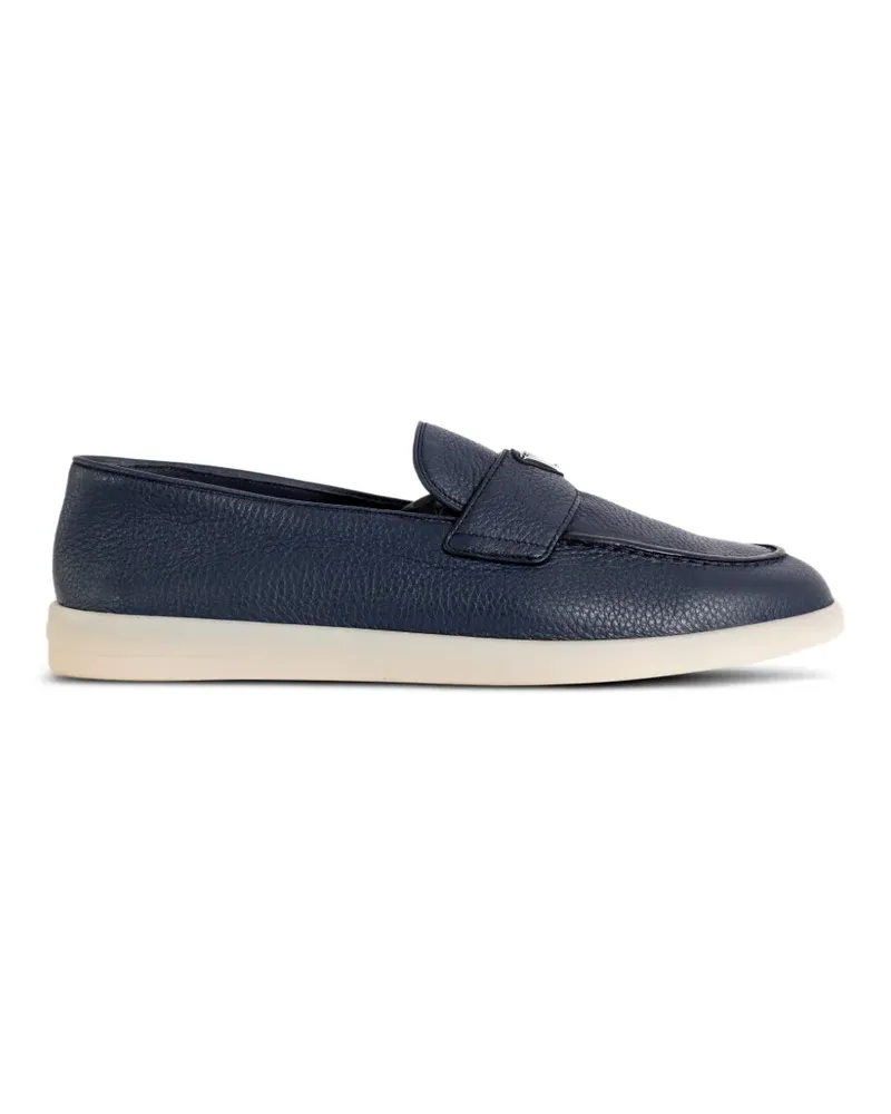 Prada logo-plaque leather loafers - Blau Blau