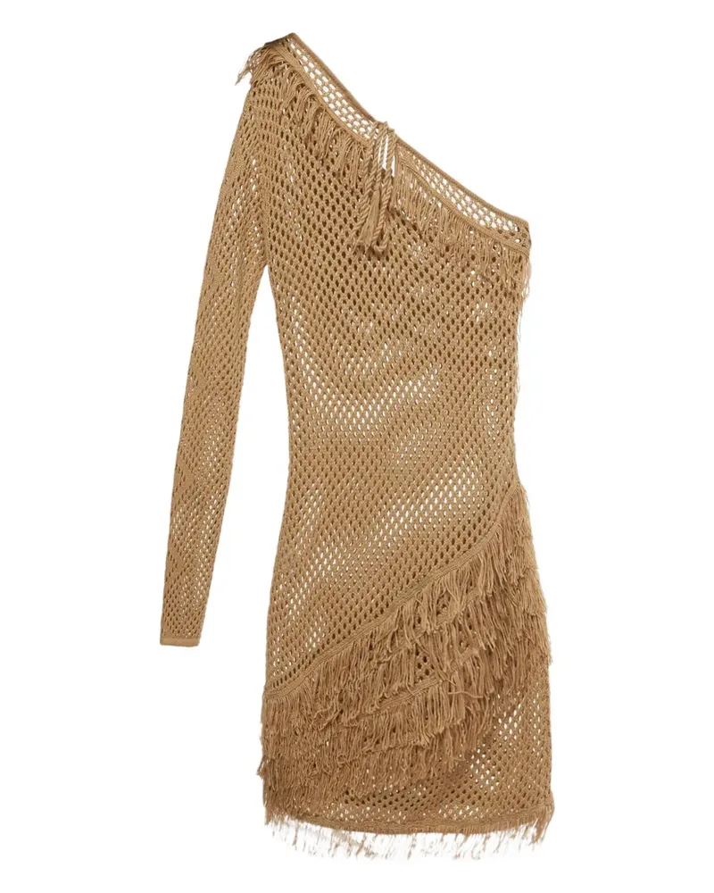 Tularosa Gehäkeltes Peek A Boo Minikleid mit Fransen - Braun Braun
