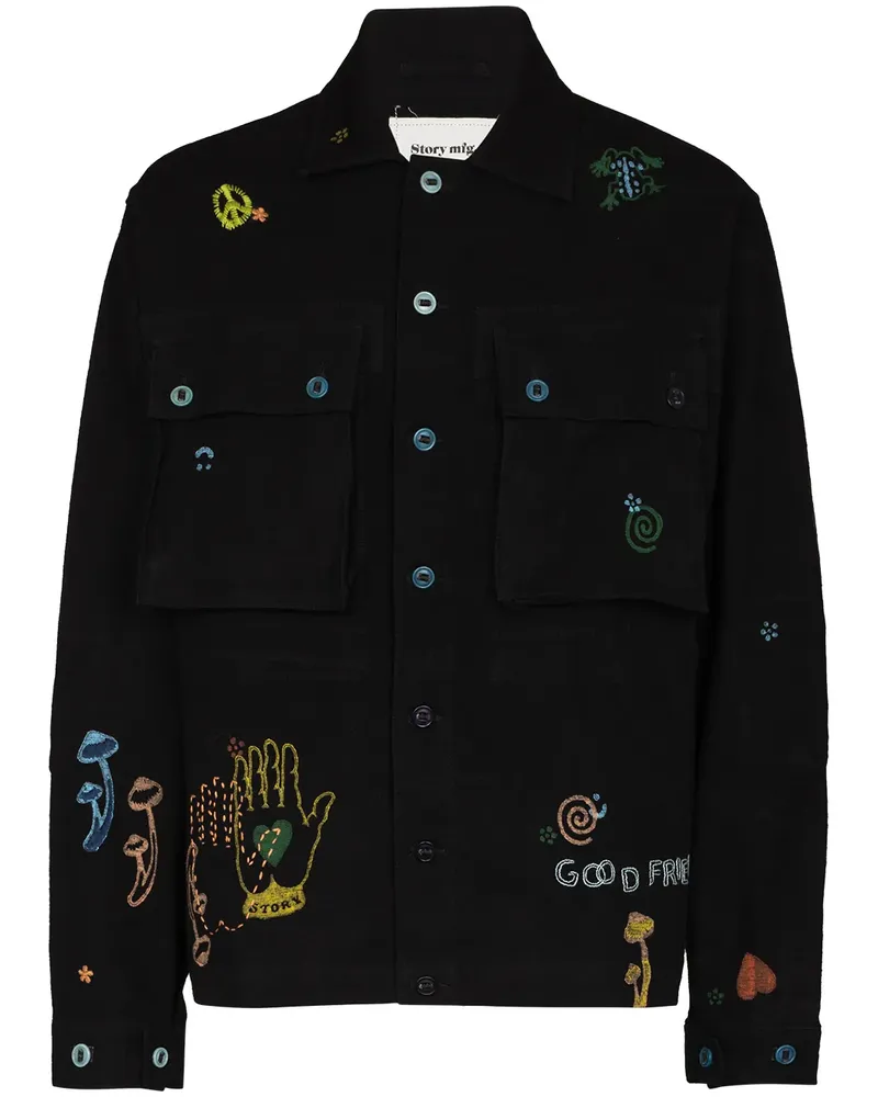 STORY mfg. Hemdjacke mit Stickerei - Schwarz Schwarz