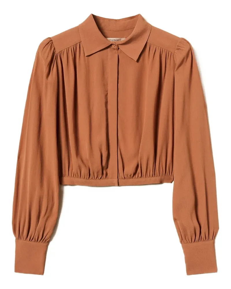 Twin-Set Cropped-Hemd mit gerafften Bündchen - Braun Braun