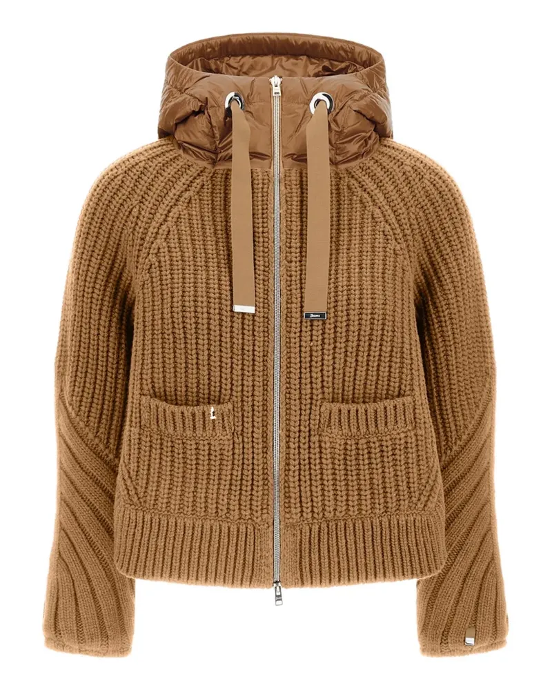 Herno Gerippter Cardigan mit Kapuze - Braun Braun
