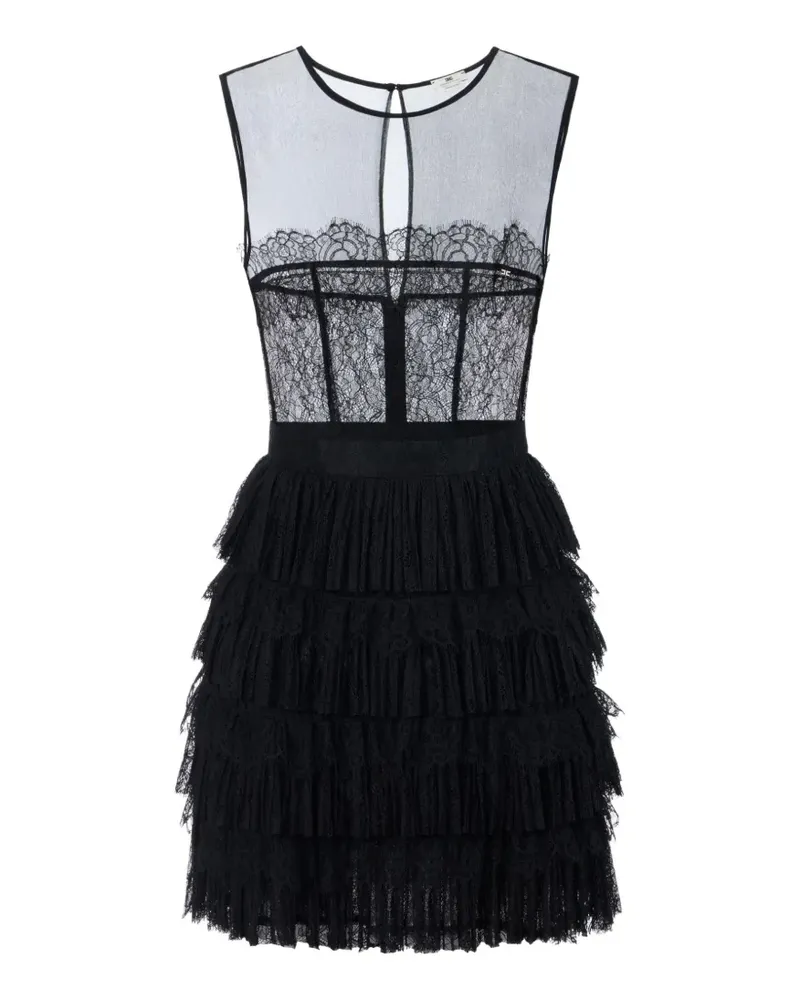 Elisabetta Franchi mini dress in crepon and floral lace - Schwarz Schwarz